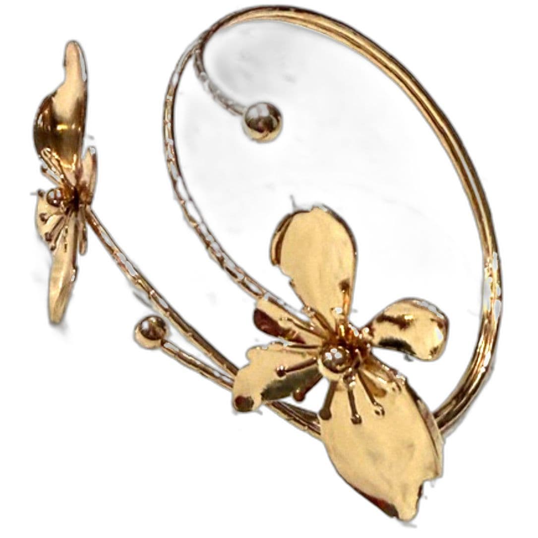 Floral Arm Cuff Bracelet Gold Tone With Flowers Upper Arm Jewelry Boho - Thumbnail 4