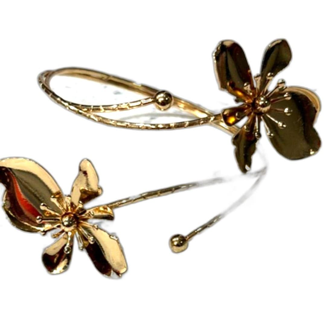 Floral Arm Cuff Bracelet Gold Tone With Flowers Upper Arm Jewelry Boho - Thumbnail 5