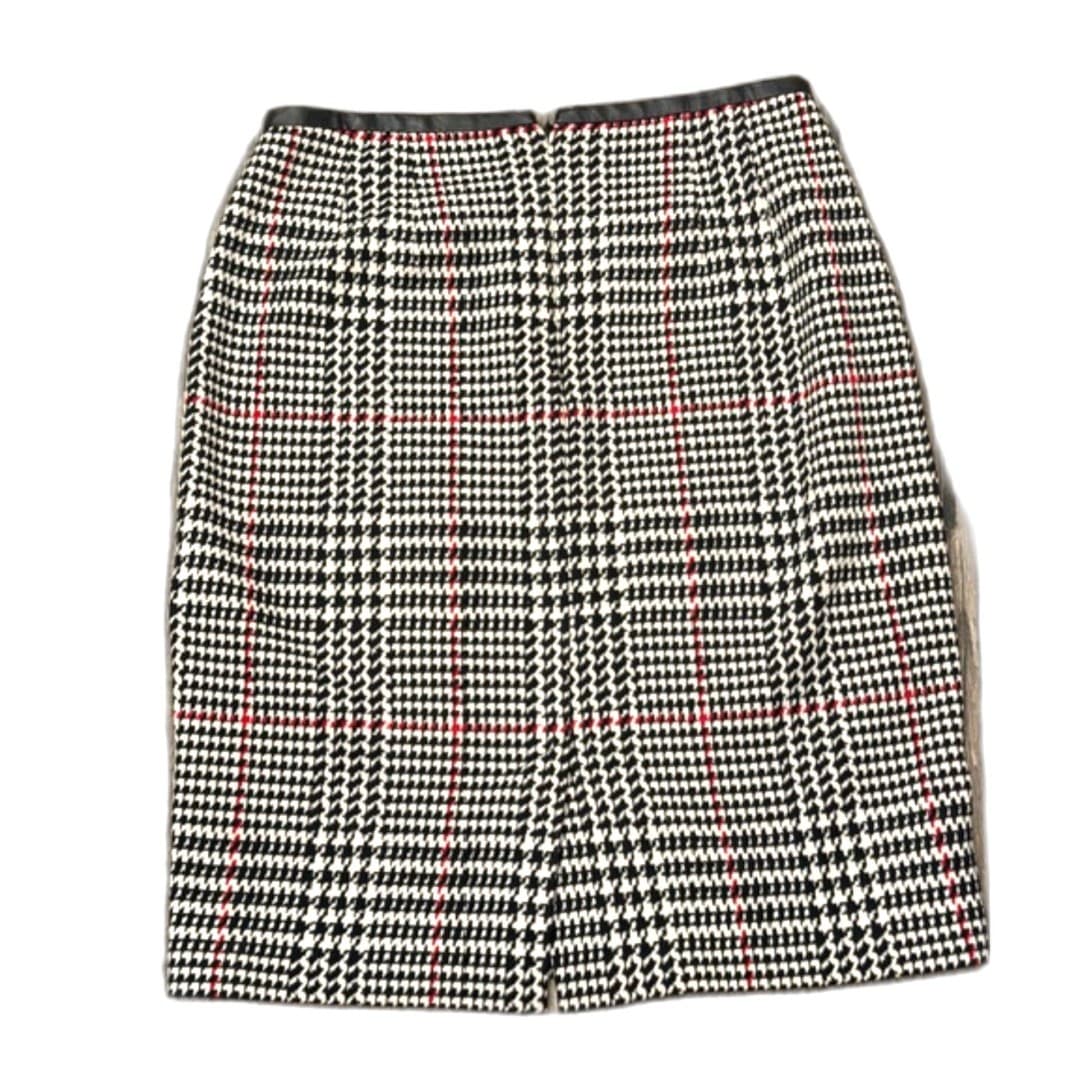 Talbots Houndstooth Plaid Skirt Faux Leather Trim Classic Career Skirt Size 4 - Thumbnail 3