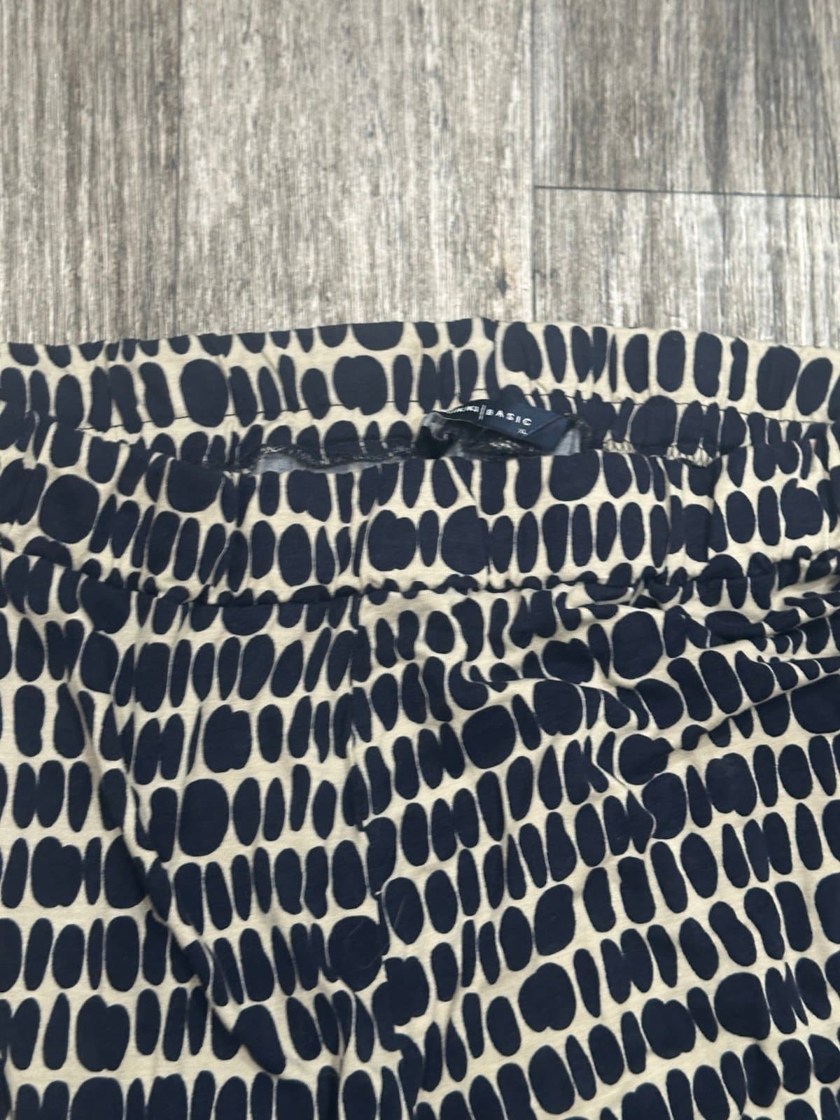 Black and Cream Elastic waistband Patterned Pants - Thumbnail 3