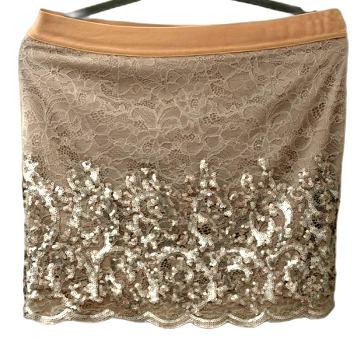 BCBG Max Azria Lace Sequin Skirt Women’s Size (S) Taupe Party Mini Skirt - Image 1