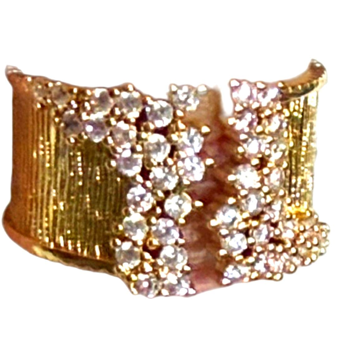 Gold Plated CZ Statement Ring Size 7 Chunky Wide Band Sparkly - Thumbnail 6