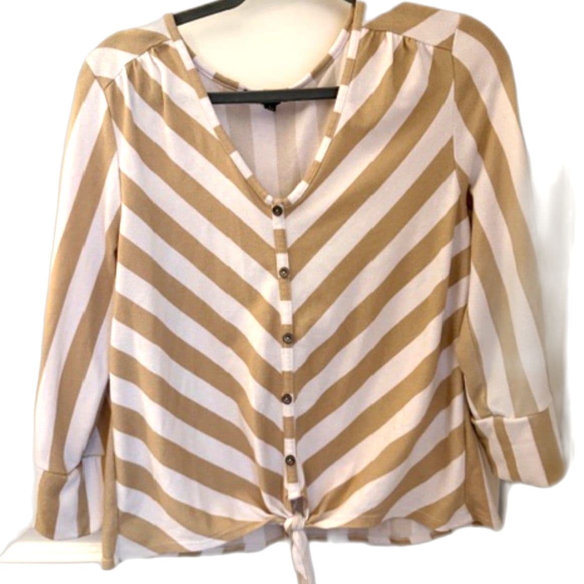 Adrienne Vittadini Striped Blouse Tie Front Button Top Casual Size L - Thumbnail 2