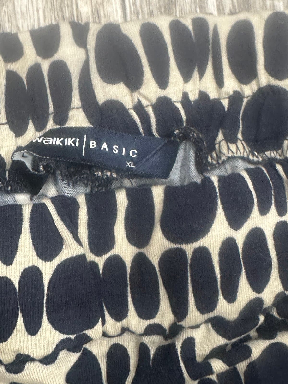 Black and Cream Elastic waistband Patterned Pants - Thumbnail 4