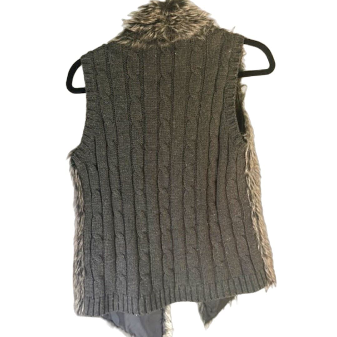 Joseph A Faux Fur Vest Brown Open Front Cozy Layer Size XS - Thumbnail 2