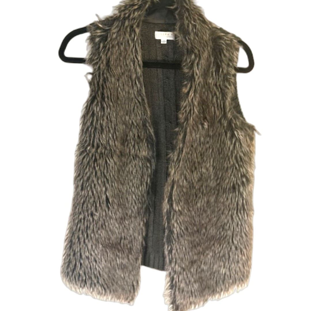 Joseph A Faux Fur Vest Brown Open Front Cozy Layer Size XS - Image 1