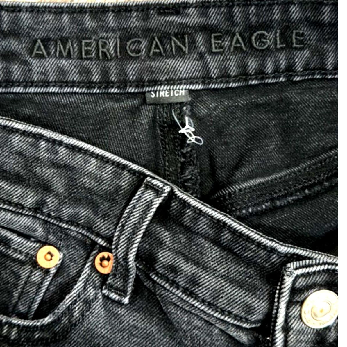 American Eagle Black Denim Cutoff Shorts Distressed High Rise Size 4 - Thumbnail 7