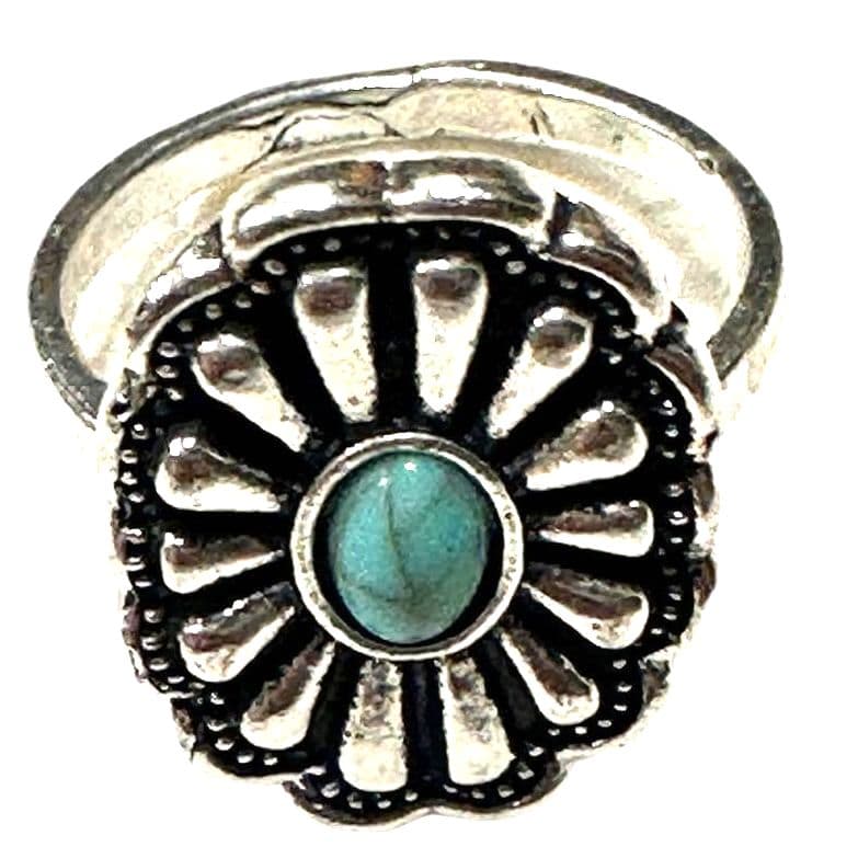 Beautiful (Silver Color )Floral Ring with Turquoise Stone - Image 1