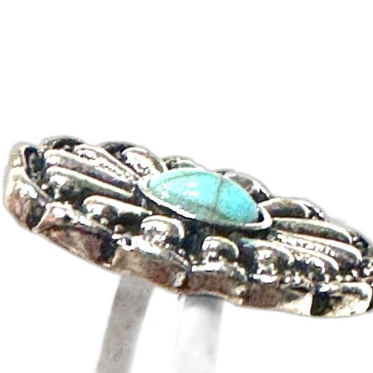 Beautiful (Silver Color )Floral Ring with Turquoise Stone - Thumbnail 4