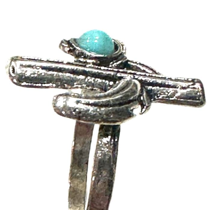 Silver Color Ring with Turquoise Accent and Cactus - Thumbnail 3