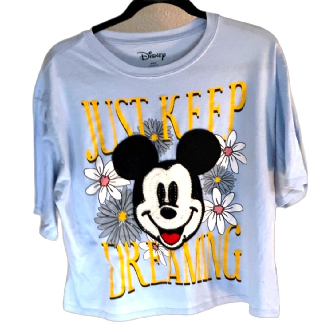 Disney Mickey Mouse Just Keep Dreaming Graphic Crocheted Top T-shirt - Thumbnail 2