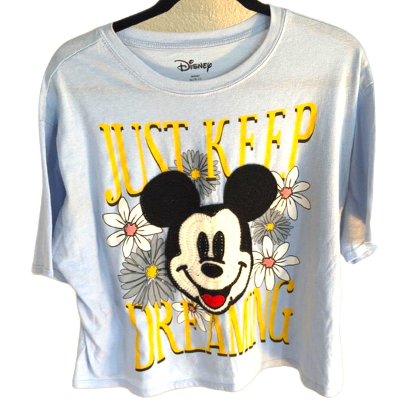Disney Mickey Mouse Just Keep Dreaming Graphic Crocheted Top T-shirt - Image 1