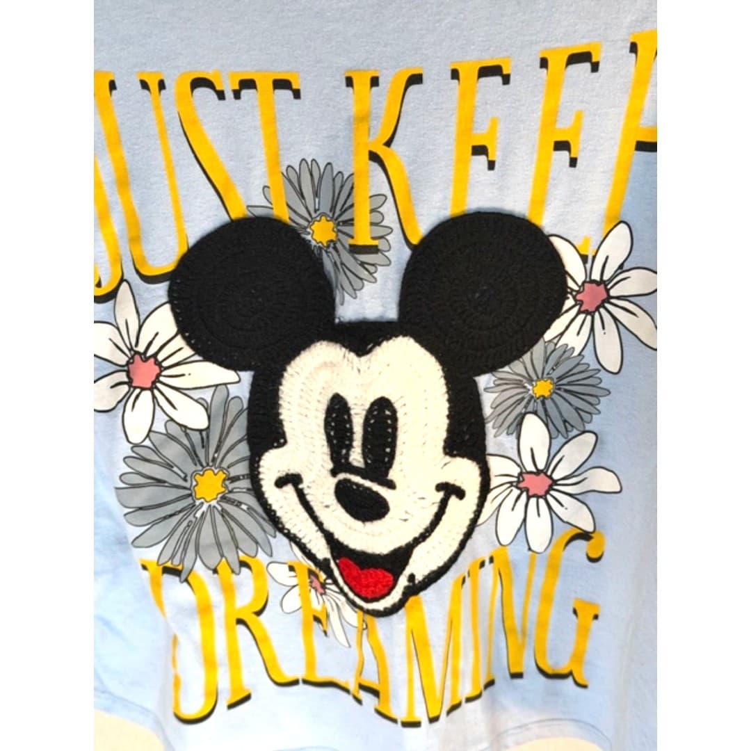 Disney Mickey Mouse Just Keep Dreaming Graphic Crocheted Top T-shirt - Thumbnail 6