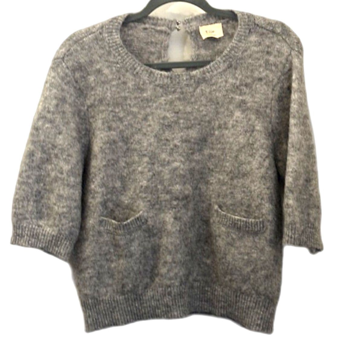 Elie Tahari Gray Knit Sweater Short Sleeve Pocket Top Size M/L - Image 1
