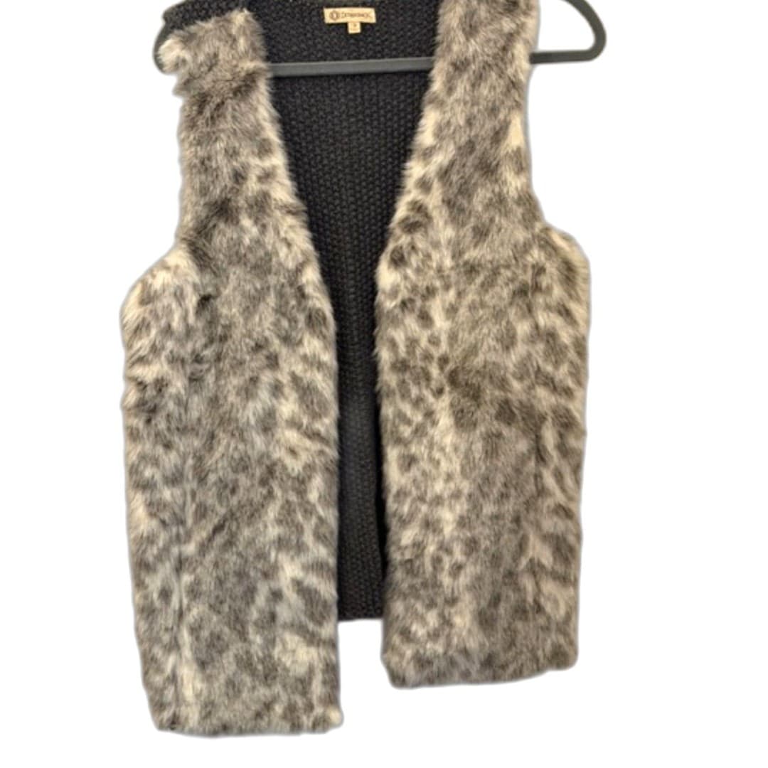Democracy Faux Fur Vest Leopard Print Knit Back Cozy Layer Size M - Thumbnail 7