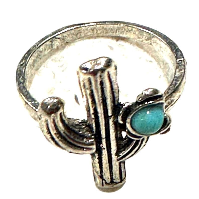 Silver Color Ring with Turquoise Accent and Cactus - Thumbnail 2
