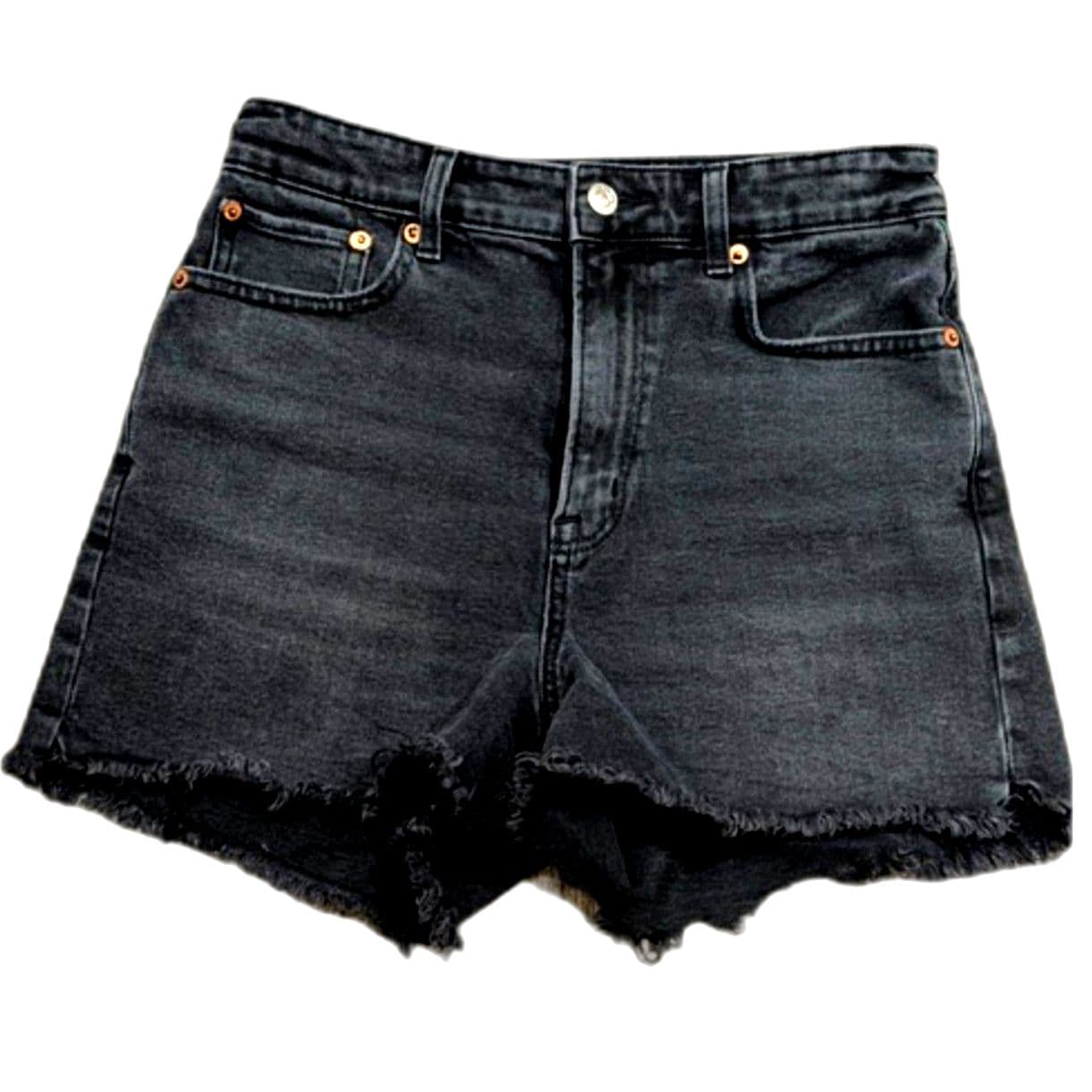 American Eagle Black Denim Cutoff Shorts Distressed High Rise Size 4 - Thumbnail 2