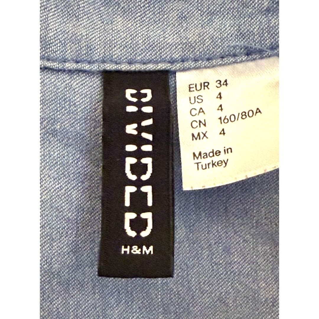 H&M Chambray Sleeveless Shirt Top Lace Collar Button Front Blue Size 4 - Thumbnail 8