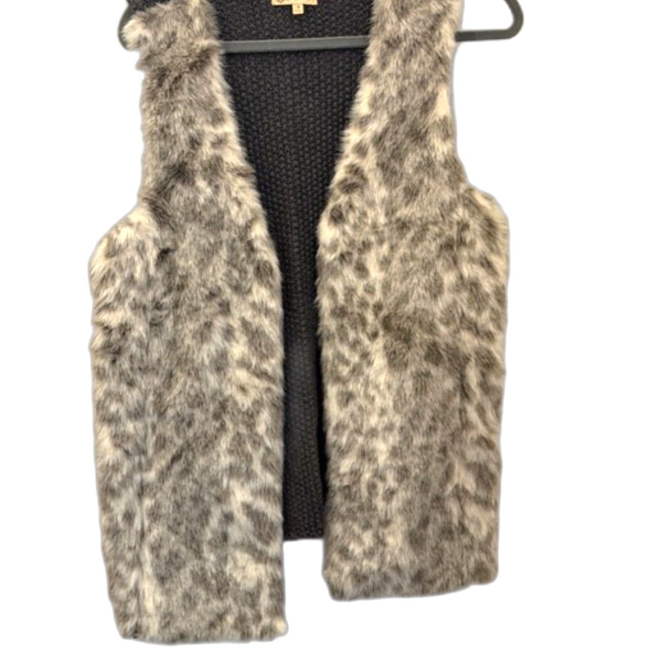 Democracy Faux Fur Vest Leopard Print Knit Back Cozy Layer Size M - Thumbnail 6