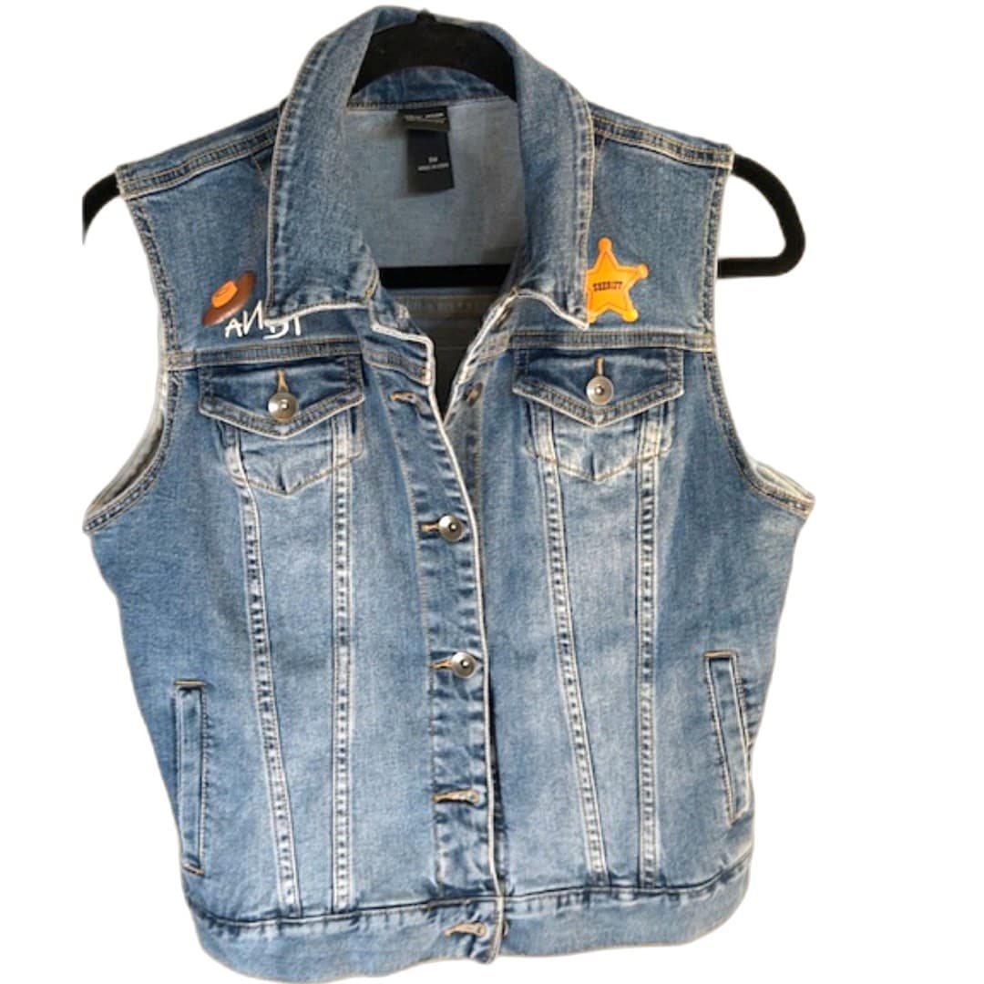 Disney Pixar Toy Story Denim Vest Sheriff Woody Jessie Patches Size S/M - Image 1