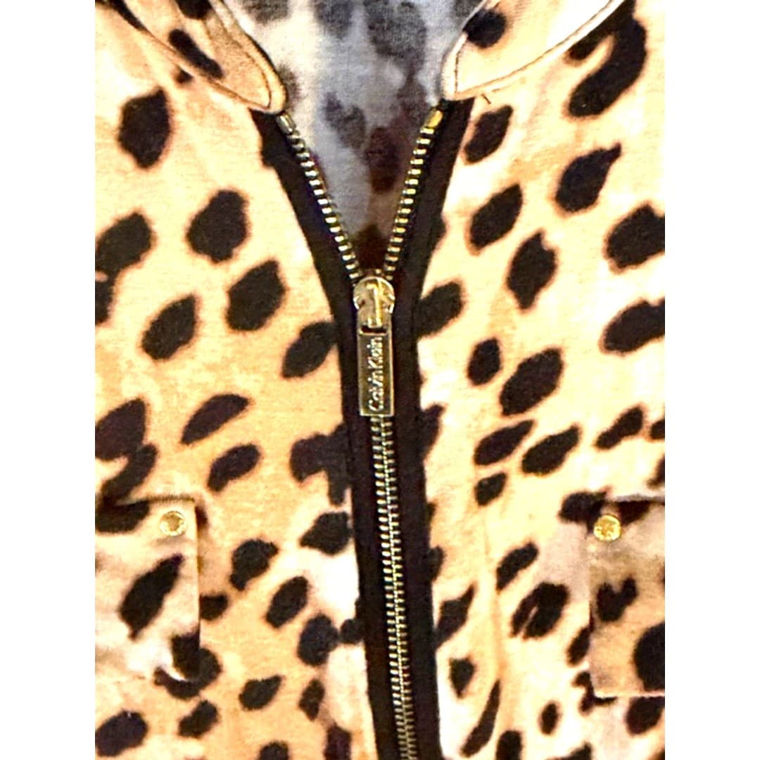 Calvin Klein Leopard Print Zip Front Blouse Top Brown Black Size XL - Thumbnail 4