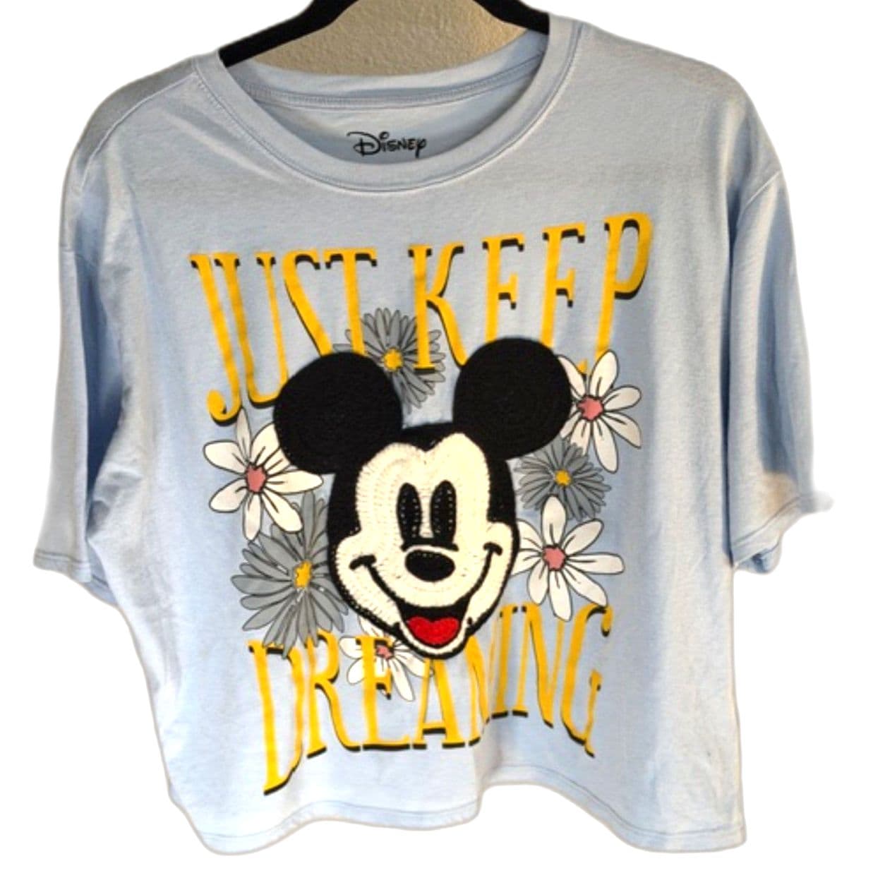 Disney Mickey Mouse Just Keep Dreaming Graphic Crocheted Top T-shirt - Thumbnail 5