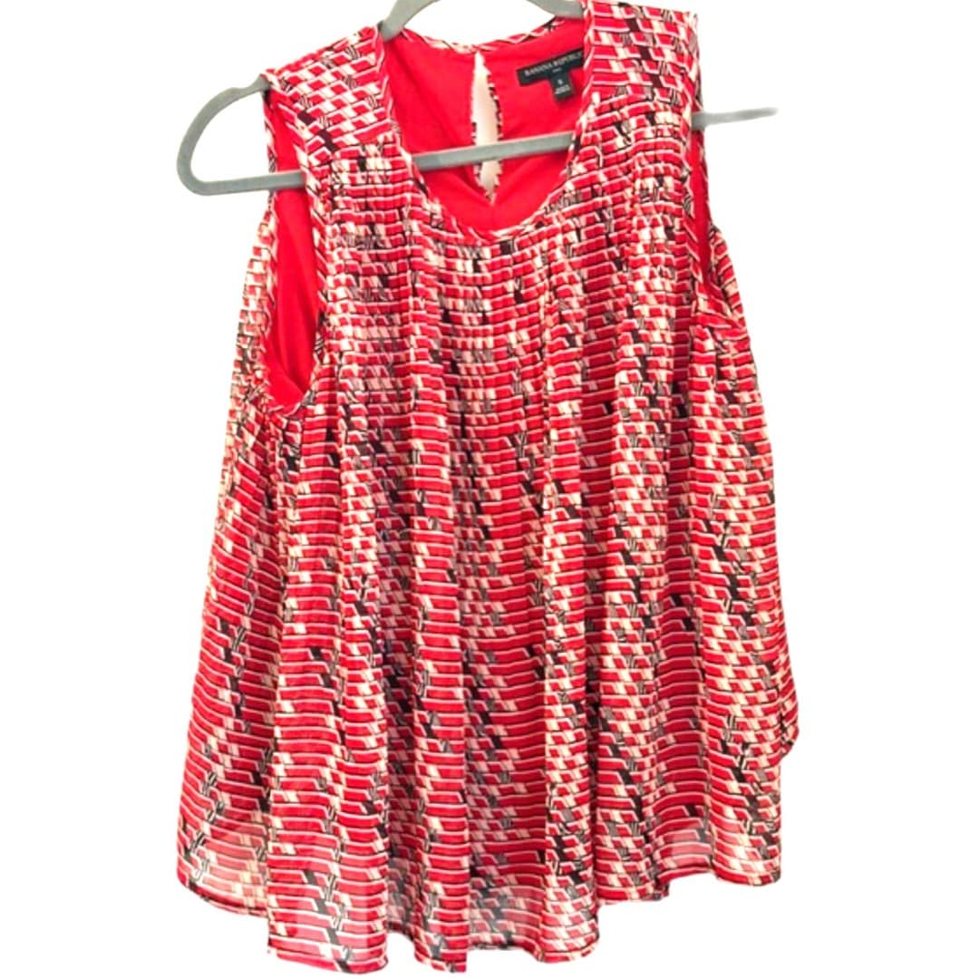 Banana Republic Red Lined Printed Sleeveless Blouse Pleated Flowy Blouse (S) - Image 1