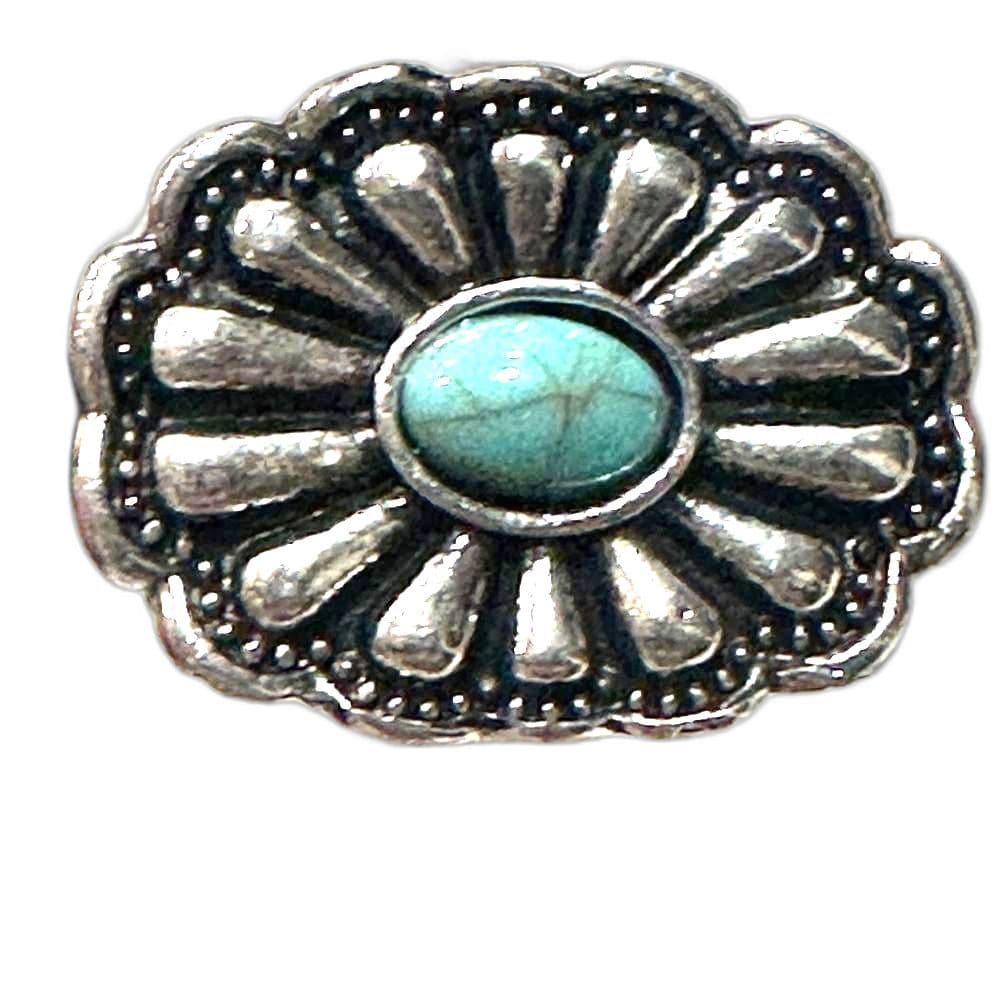 Beautiful (Silver Color )Floral Ring with Turquoise Stone - Thumbnail 3