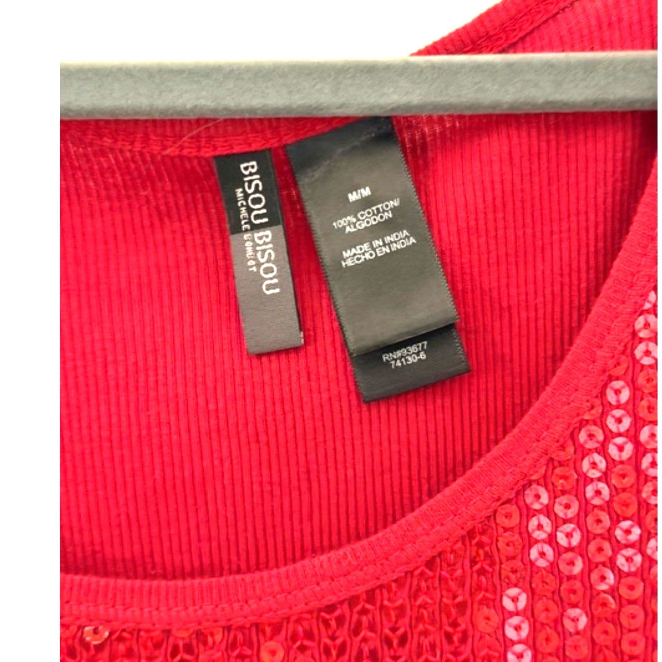 Bisou Bisou Red Sequin Tank Top Sleeveless Party Holiday Size M - Thumbnail 2