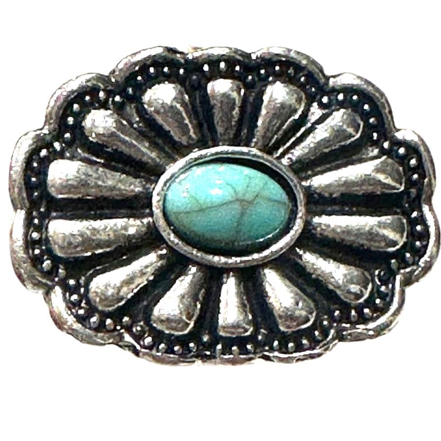 Beautiful (Silver Color )Floral Ring with Turquoise Stone - Thumbnail 2