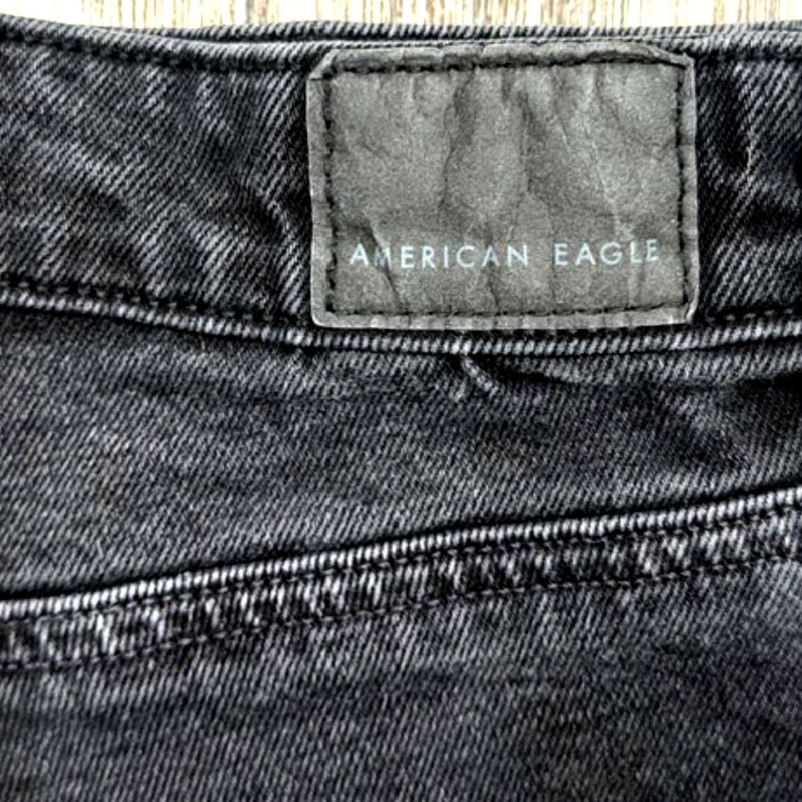 American Eagle Black Denim Cutoff Shorts Distressed High Rise Size 4 - Thumbnail 6