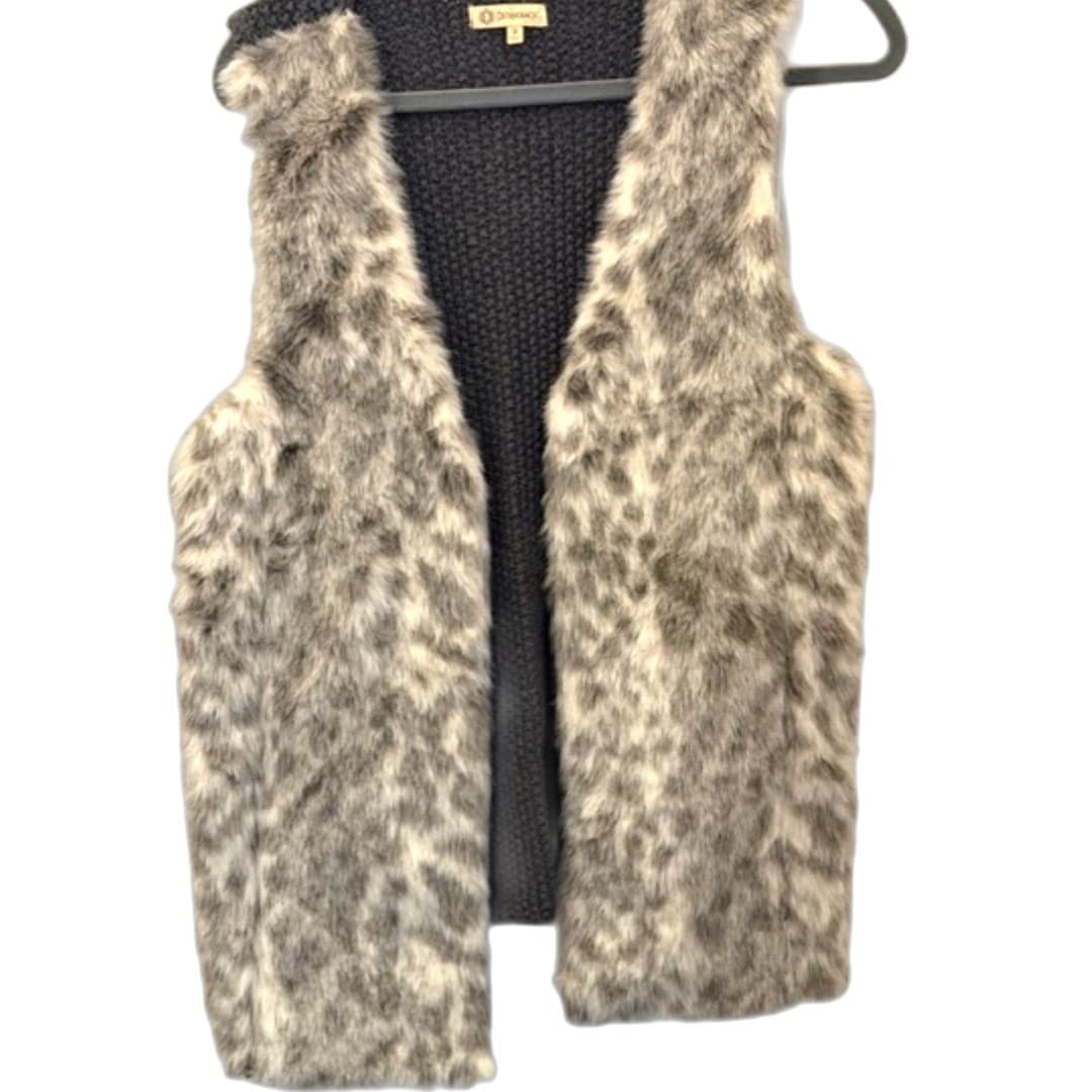 Democracy Faux Fur Vest Leopard Print Knit Back Cozy Layer Size M - Thumbnail 5
