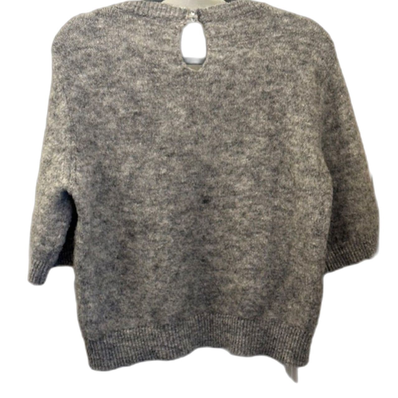 Elie Tahari Gray Knit Sweater Short Sleeve Pocket Top Size M/L - Thumbnail 3