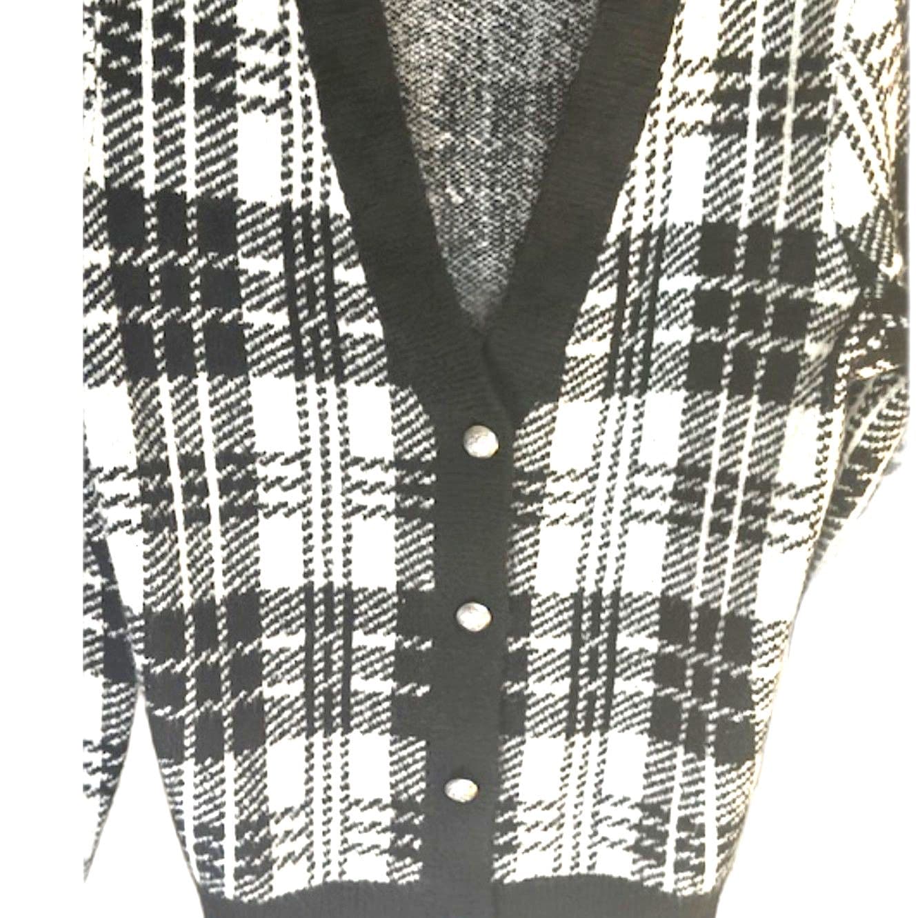 Talbots Plaid Cardigan Black White Button Front Classic Preppy Size S - Thumbnail 3