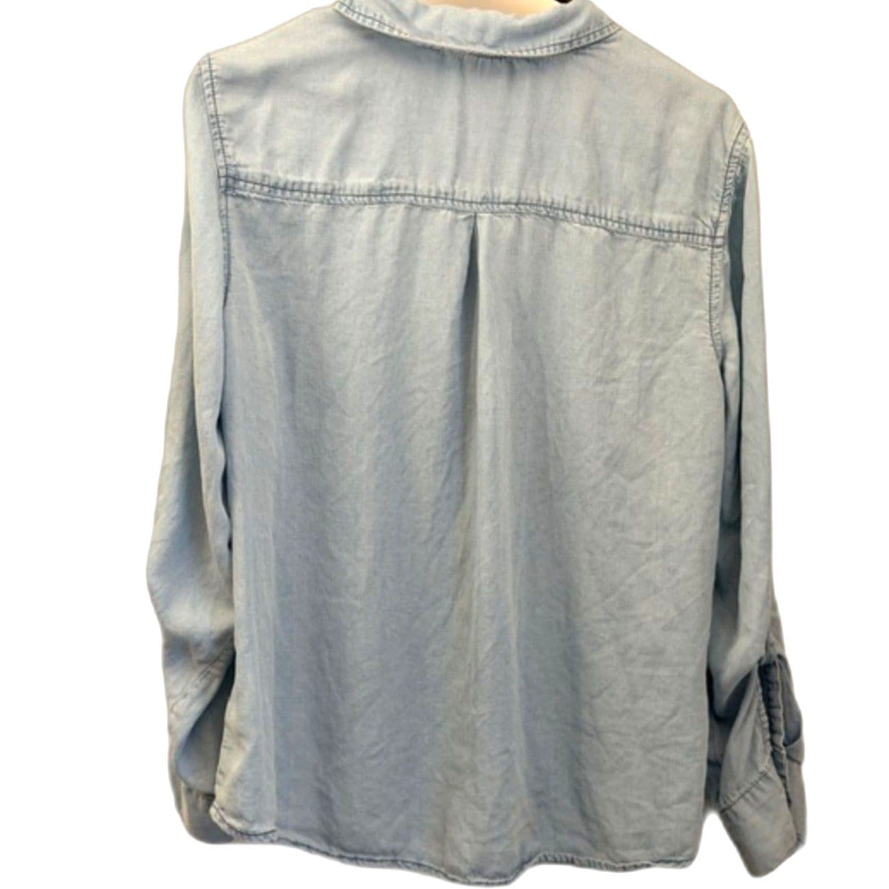 Michael Kors Chambray Zip Up Shirt Light Wash Denim Top Size L - Thumbnail 5