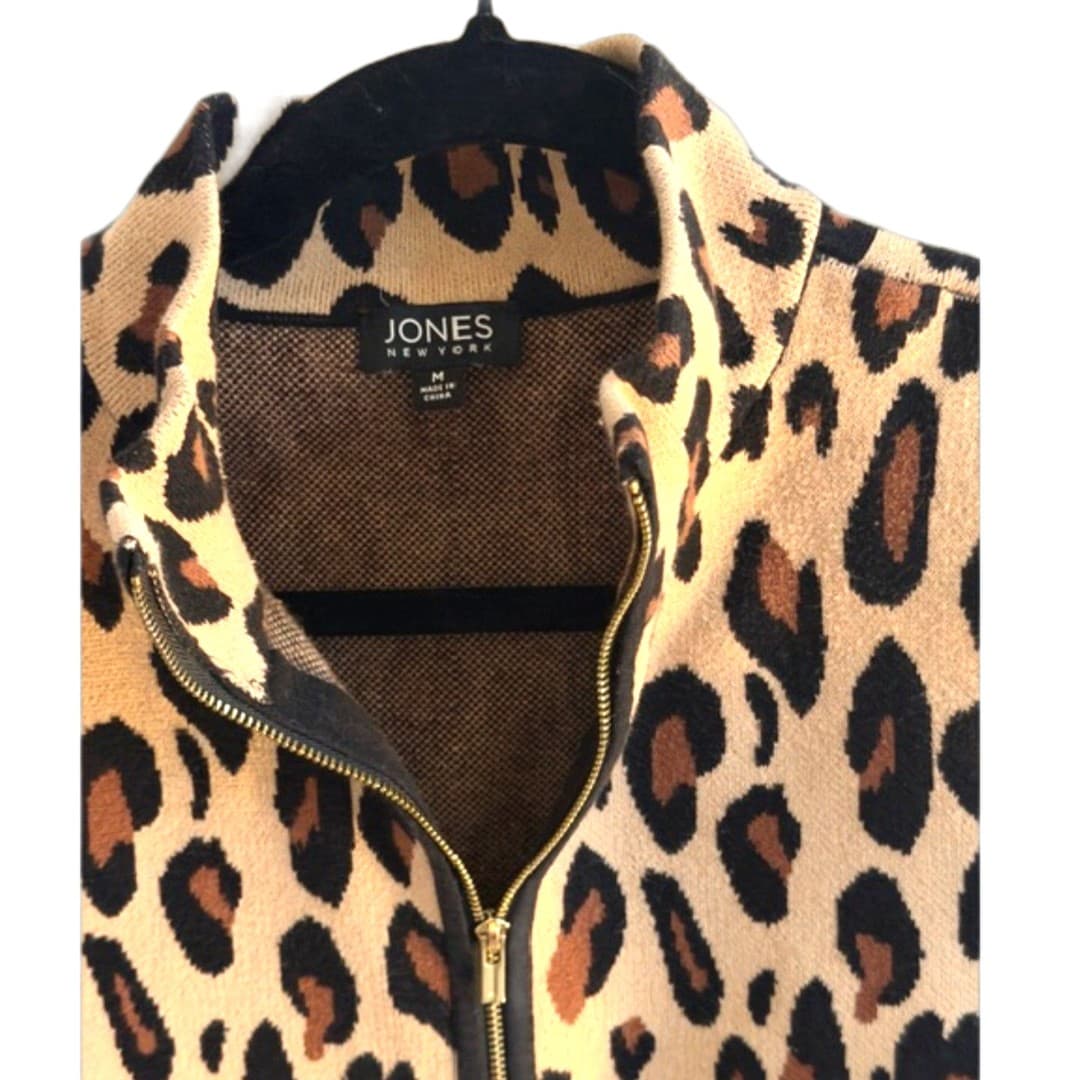 Jones New York Leopard Print Zip Jacket( M) Animal Print Lightweight Cardigan - Thumbnail 5