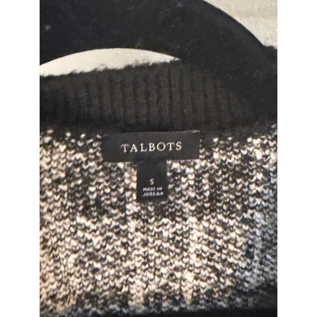 Talbots Plaid Cardigan Black White Button Front Classic Preppy Size S - Thumbnail 6