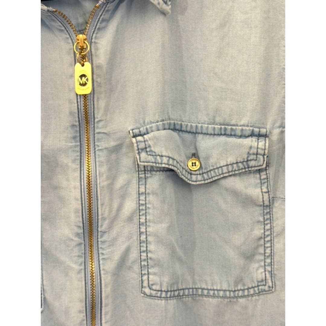 Michael Kors Chambray Zip Up Shirt Light Wash Denim Top Size L - Thumbnail 4