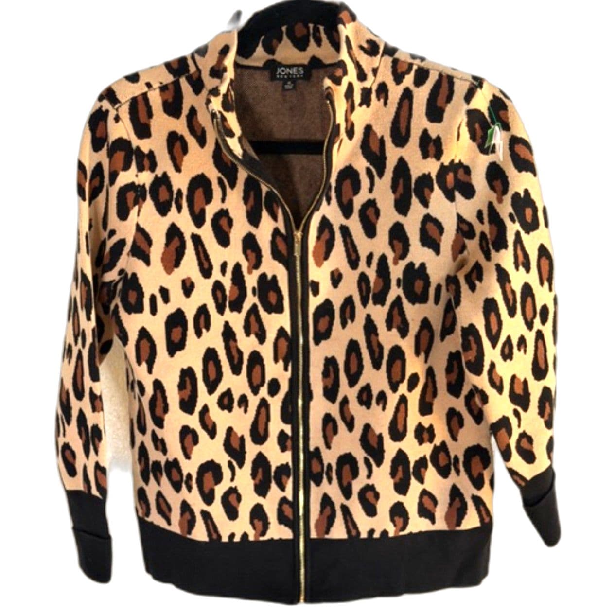 Jones New York Leopard Print Zip Jacket( M) Animal Print Lightweight Cardigan - Thumbnail 2