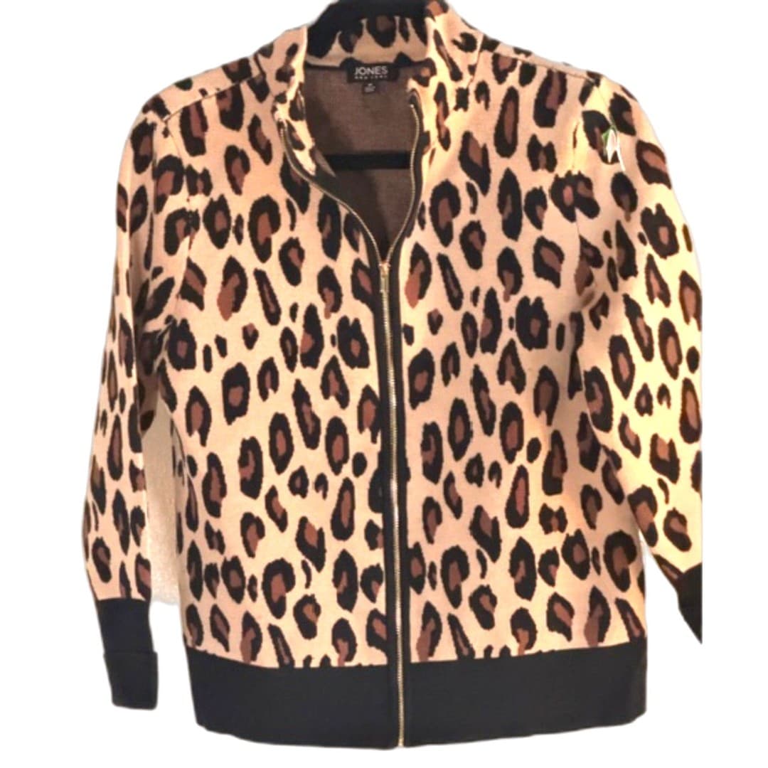 Jones New York Leopard Print Zip Jacket( M) Animal Print Lightweight Cardigan - Thumbnail 4
