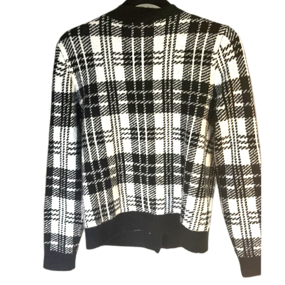 Talbots Plaid Cardigan Black White Button Front Classic Preppy Size S - Thumbnail 5