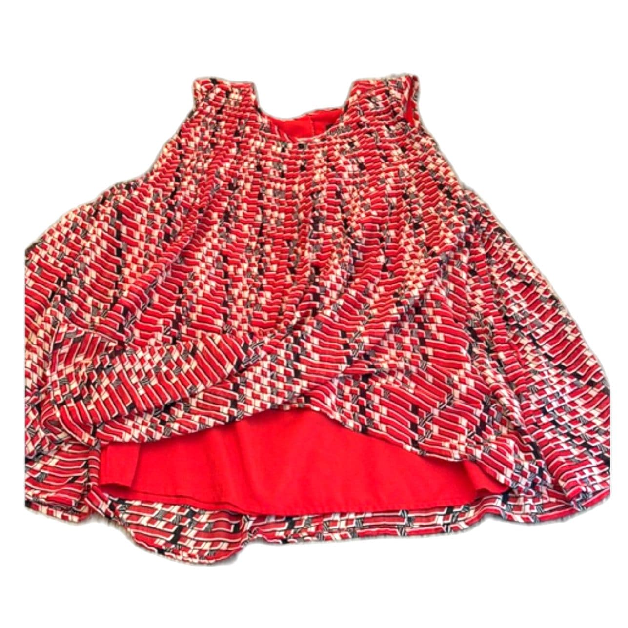 Banana Republic Red Lined Printed Sleeveless Blouse Pleated Flowy Blouse (S) - Thumbnail 5