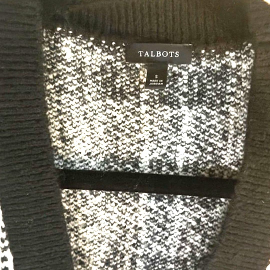 Talbots Plaid Cardigan Black White Button Front Classic Preppy Size S - Thumbnail 7