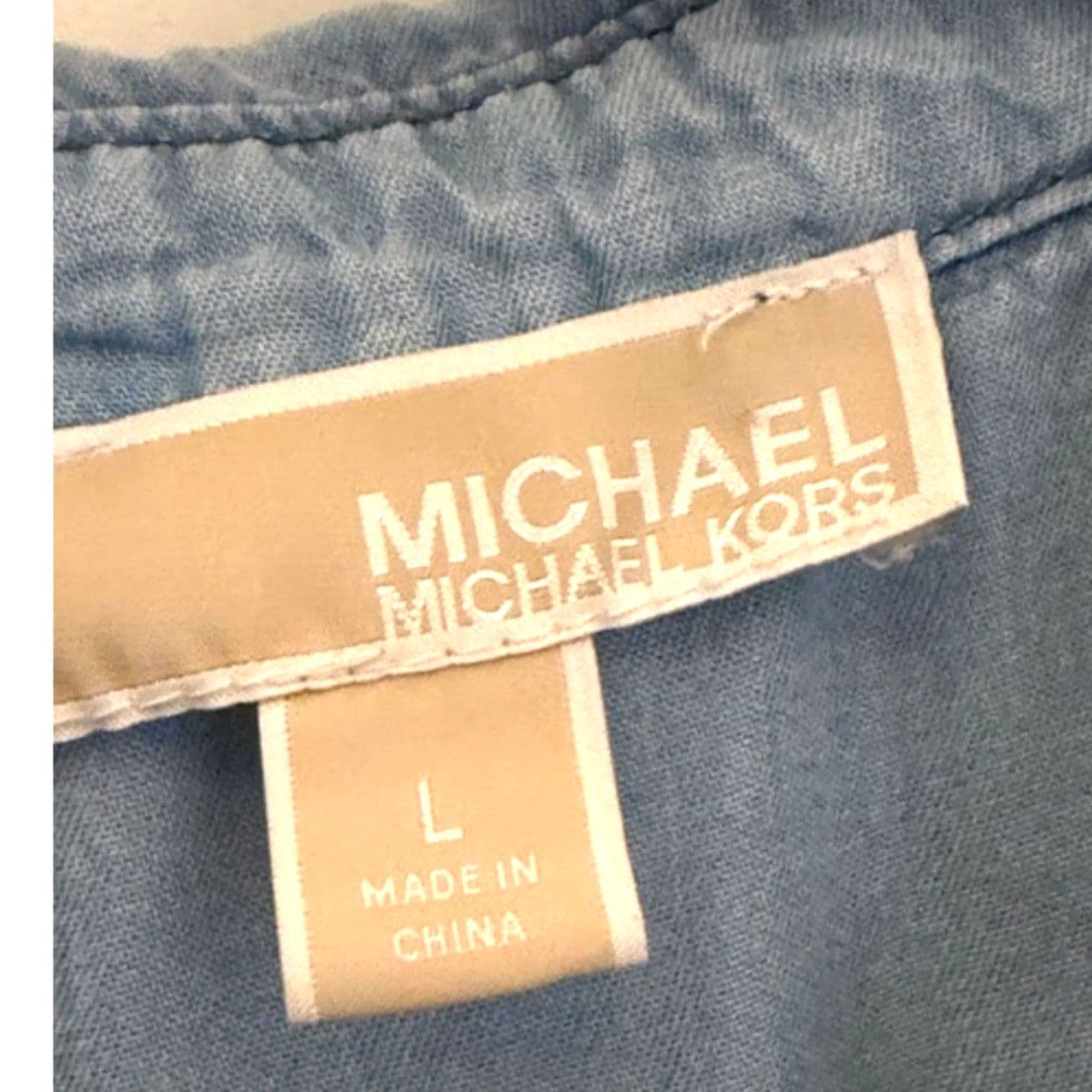 Michael Kors Chambray Zip Up Shirt Light Wash Denim Top Size L - Thumbnail 8