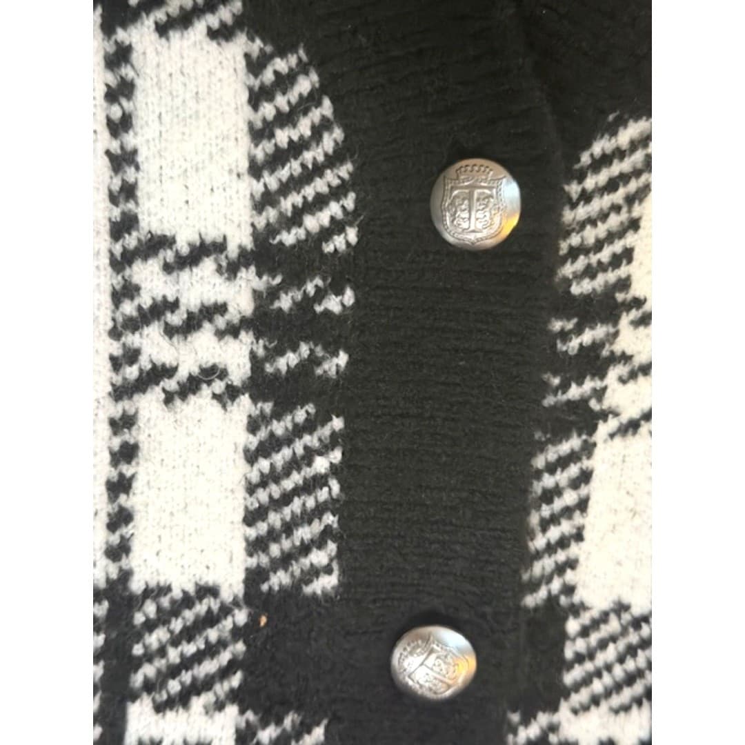 Talbots Plaid Cardigan Black White Button Front Classic Preppy Size S - Thumbnail 8