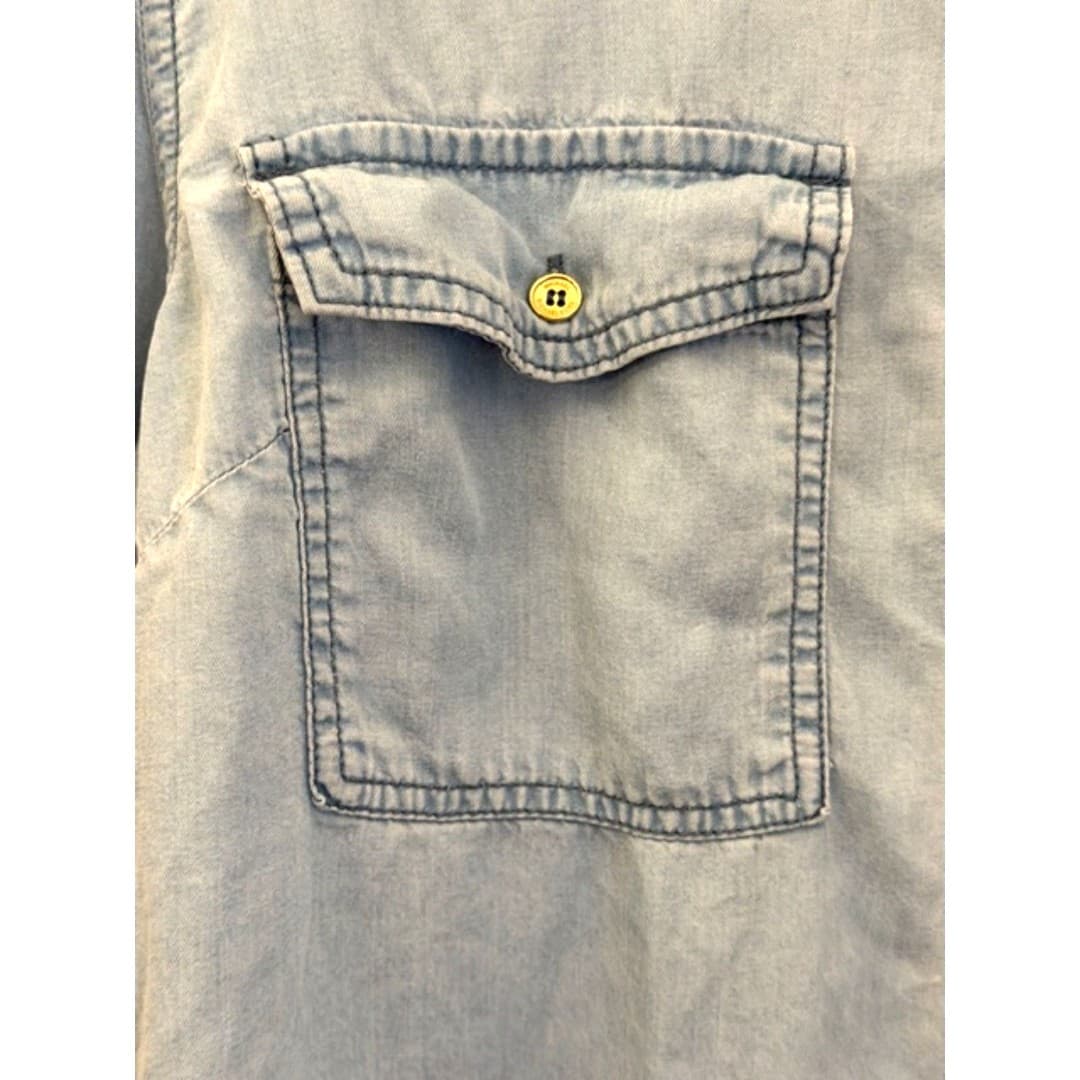 Michael Kors Chambray Zip Up Shirt Light Wash Denim Top Size L - Thumbnail 7