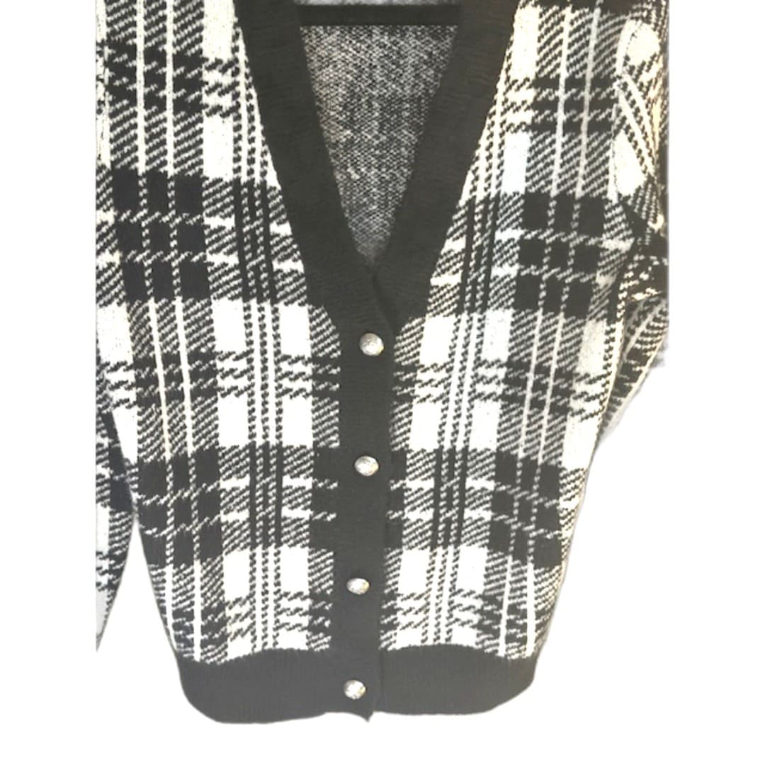 Talbots Plaid Cardigan Black White Button Front Classic Preppy Size S - Thumbnail 4