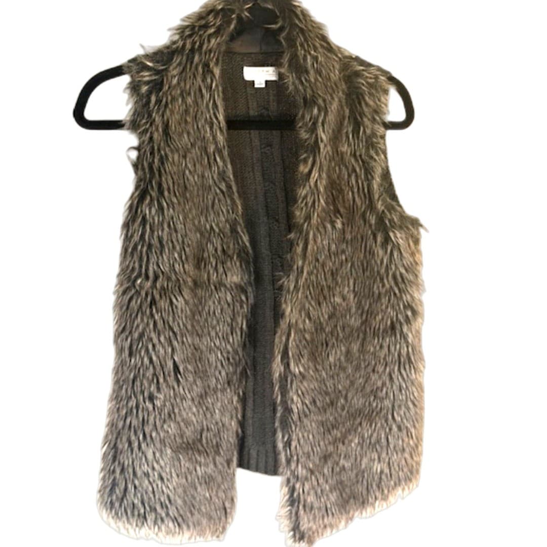 Joseph A Faux Fur Vest Brown Open Front Cozy Layer Size XS - Thumbnail 3