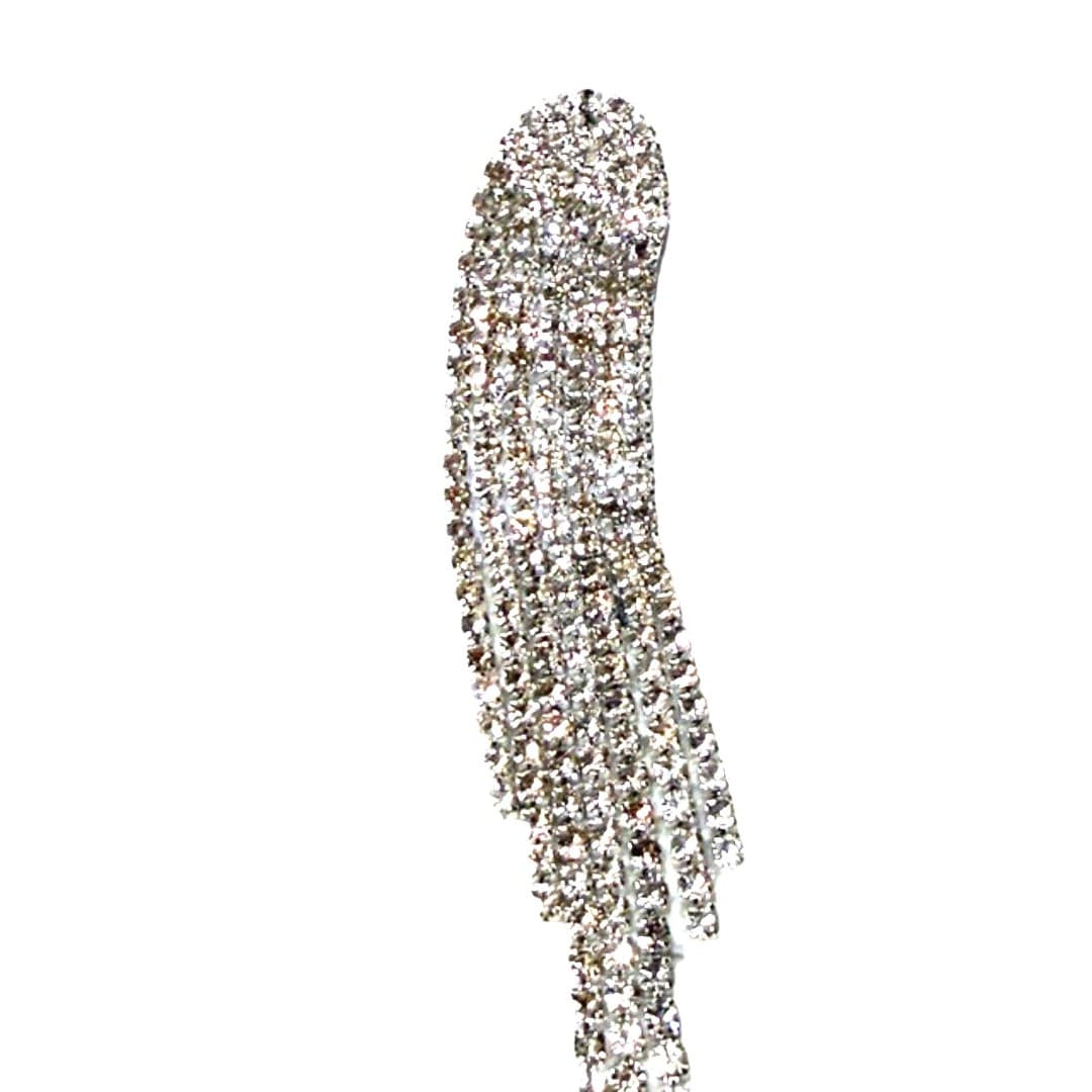 Rhinestone Fringe Statement Earrings Silver Tone Long Dangle Glam Jewelry - Thumbnail 5