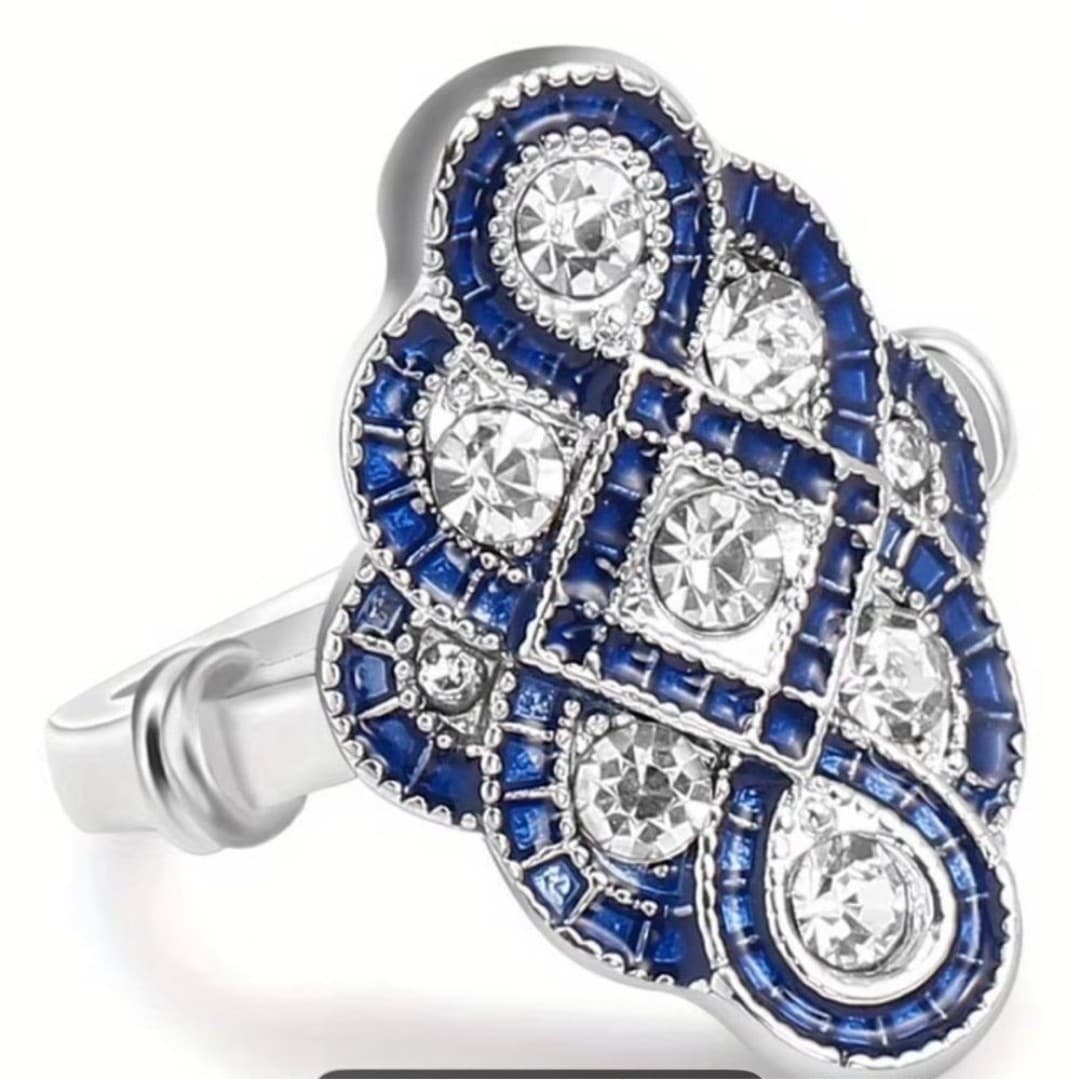 Silvery Alloy Inlaid Cubic Zirconia Ring - Image 1